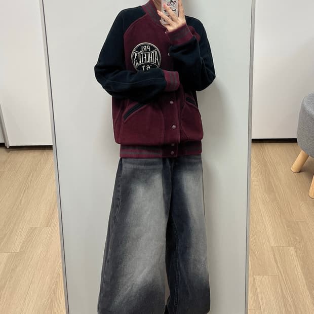 폴로 랄프로렌 자수패치 버건디 바시티 자켓