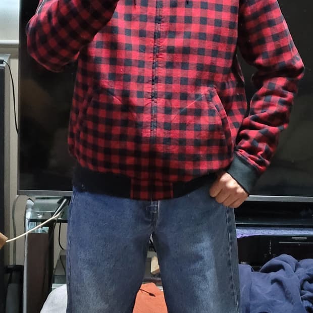 폴로 랄프로렌 레드 체크 후드 자켓 L