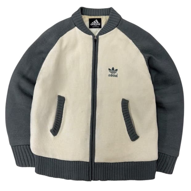 00s 아디다스 스웨터 니트 누빔 자켓 아이보리&그린 (XL) 