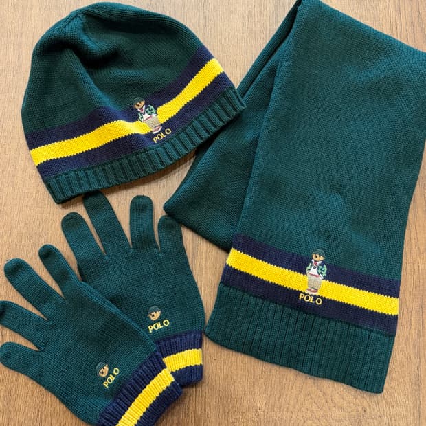 Polo ralph lauren 폴로베어 머플러 비니 글러브 세트