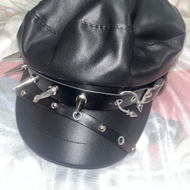 Punk Piercing Leather Cap Beret