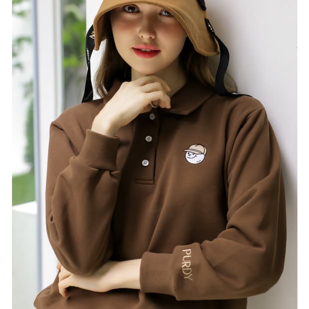 PURDY GOLF 자수로고 카라 맨투맨 브라운 (L)