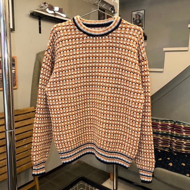 빔즈 체크 패턴 울 니트 BEAMS