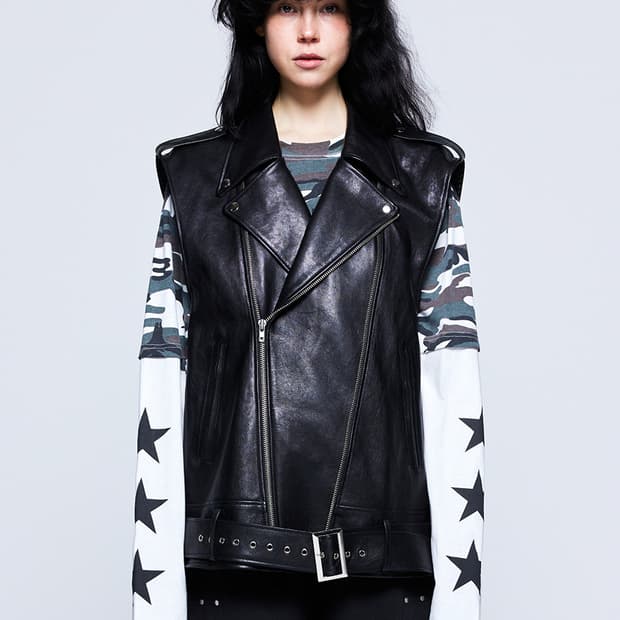 STEPPA  오버핏 메탈 엔젤윙 스터드 양가죽 베스트