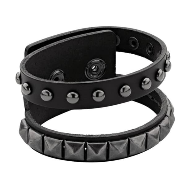 Double stud leather belt bracelet