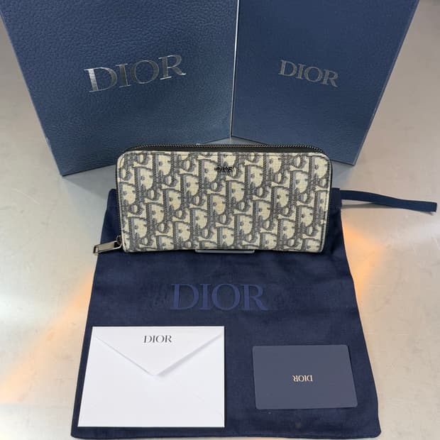 [리오브] 디올 오블리크 자카드 지퍼 장지갑