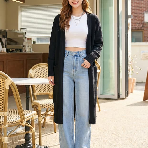 구호 KUHO 블랙 모 롱 가디건_Free