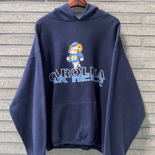 [L]90's Made in USA 캐롤라이나 풋볼팀 네이비 후드 티셔츠