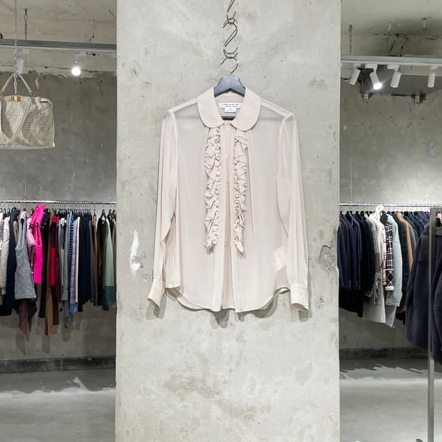 꼼데가르송 ad2024 라이트 베이지 러플 폴리에스터 셔츠