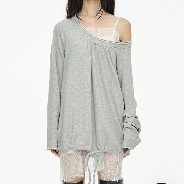 세릭 라운드 헴 스트링 탑 그레이