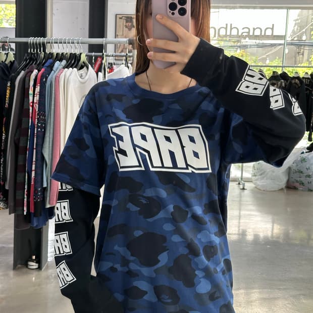 베이프 청계 컬러카모 레이어드 긴팔티