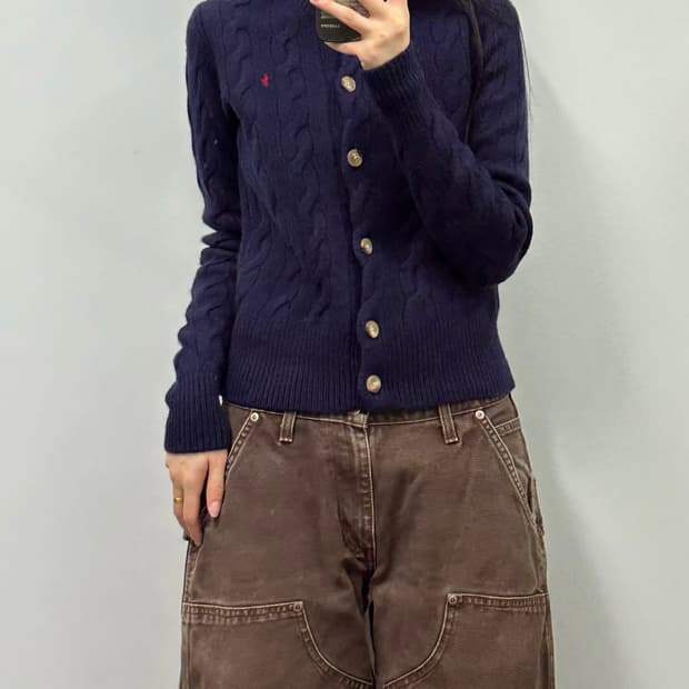 폴로 랄프로렌 QR 신형 네이비 울 캐시미어 니트 가디건