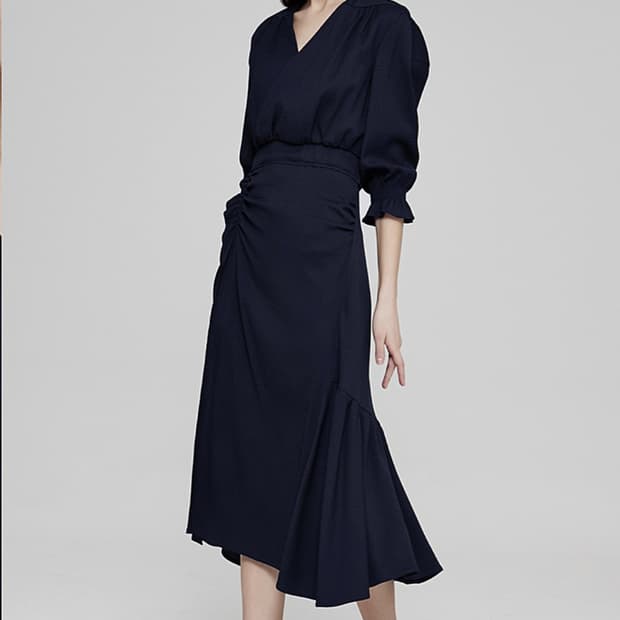 마인 언밸런스햄 밴딩 원피스 55사이즈