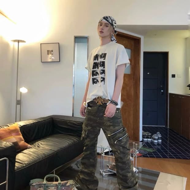 Tech Camo Wide Cargo Pants