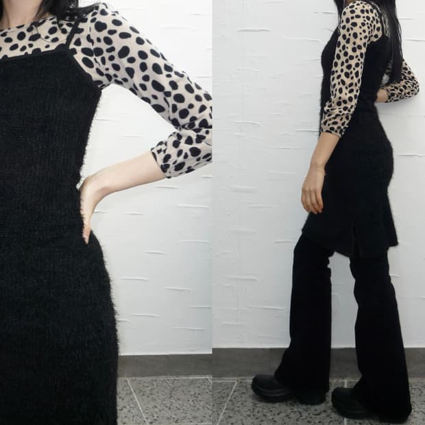 Black furry knit slip dressn