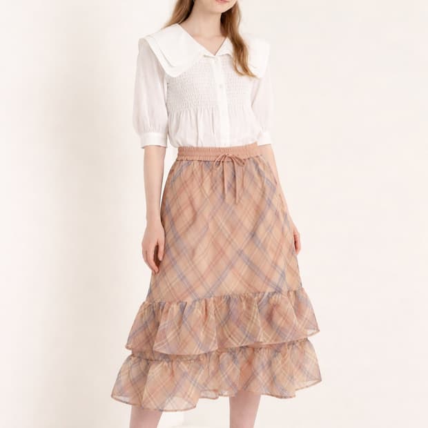 오즈세컨 티어드 밴딩 스커트 61사이즈(44사이즈)