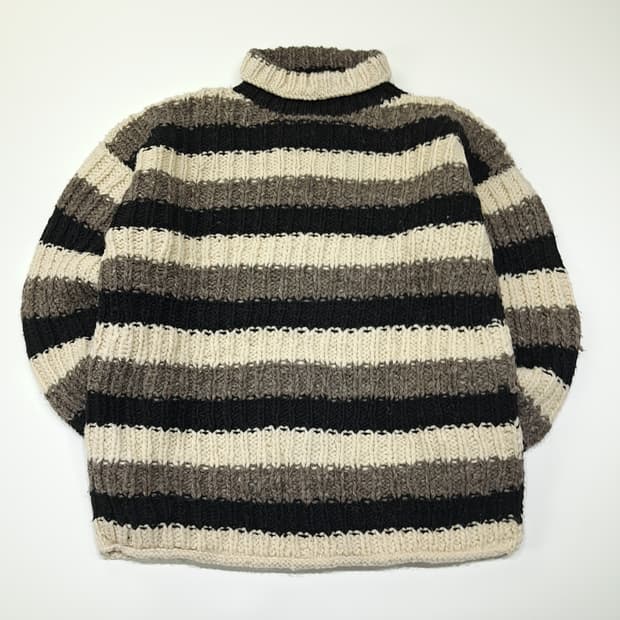 CL208 L 카라반 에콰도르 핸드니트 울 스트라이프 롤넥 니트 스웨터