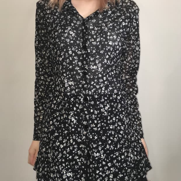 jpn vintage 블랙 잔꽃 셔츠 블라우스