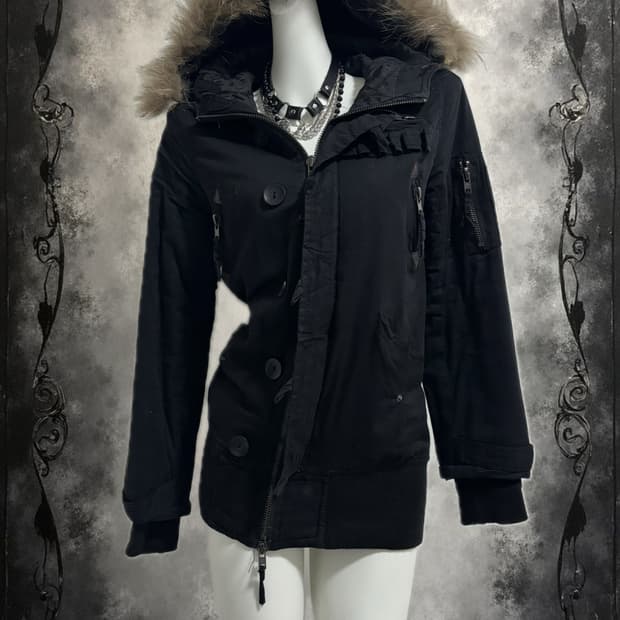 Black y2k fur bomber jacket