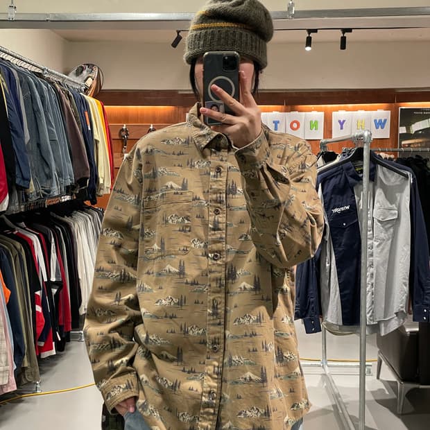 빈티지 패턴 워크 셔츠   