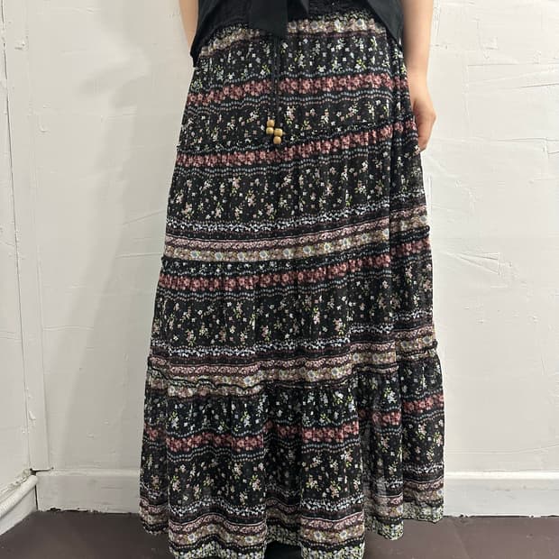 hippie crochet detail long skirt