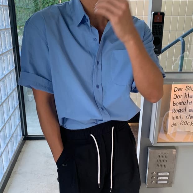 블루 하프 반팔 셔츠