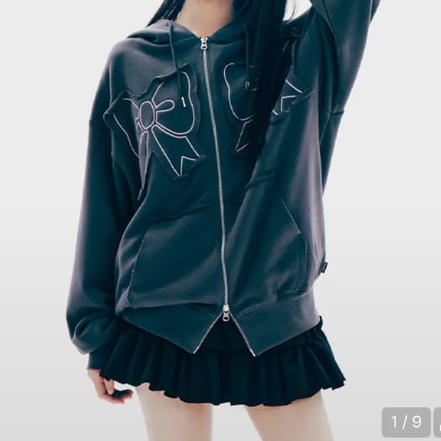 유희 RIBBON HOOD ZIP-UP CHARCOAL