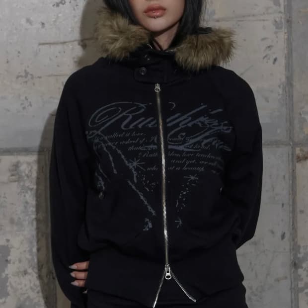 루스리스 퍼 후드집업 BLACK