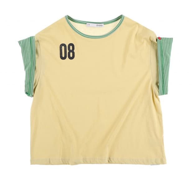 온스카) 버튼 더블 슬리브 티 옐로우