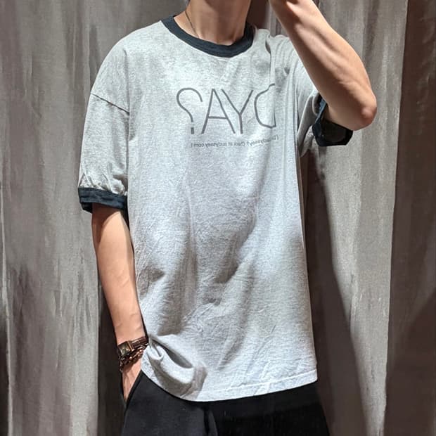 XL 빈티지 스펠링 프린팅 그레이 링거티
