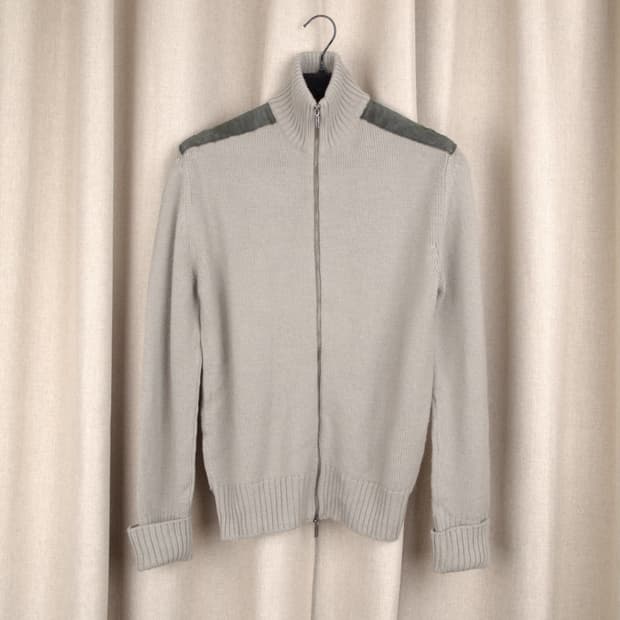 Leather Patch 2 Way Zip-up Knit