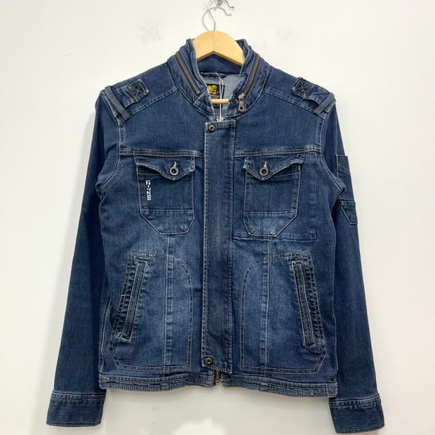 일본 빈티지 락펑크 카고 포켓 데님 집업 자켓