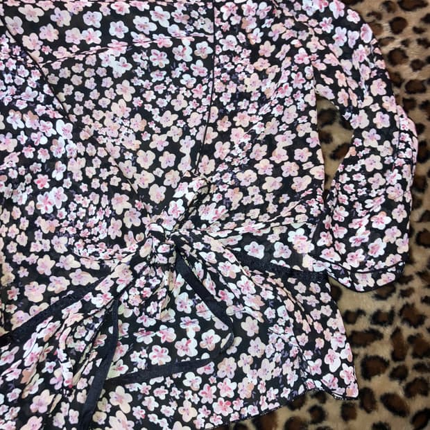 jpn 핑크 플라워 리본 가디건