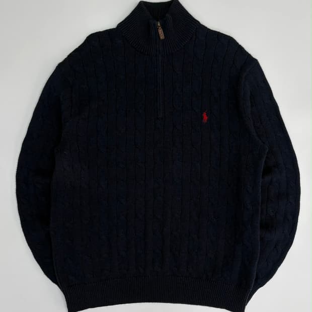 [L] 폴로 랄프로렌 케이블 블랙 하프집업 매장판 코튼 니트 스웨터