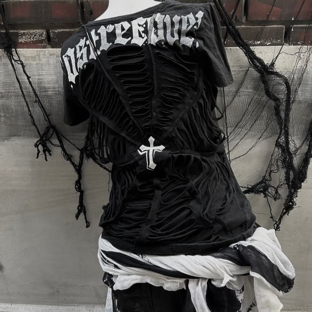 *rare design* 00s M.K.R 펑크 거미줄 웹 크로스 티셔츠