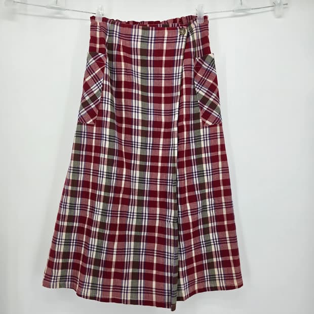 일본 빈티지 체크 랩 스커트 레드 빈티지 스타일 M
