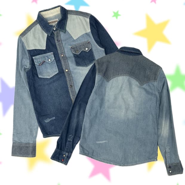 ⭐️ CORISCO 패치워크 스티치 데님 셔츠⭐️일본 빈티지 보헤미안