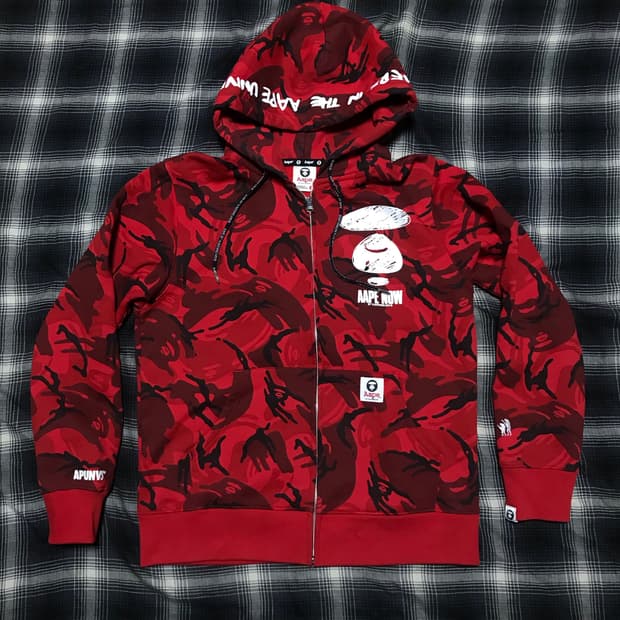극미중고 Aape by a bathing ape 사루 레드카모 후드집업