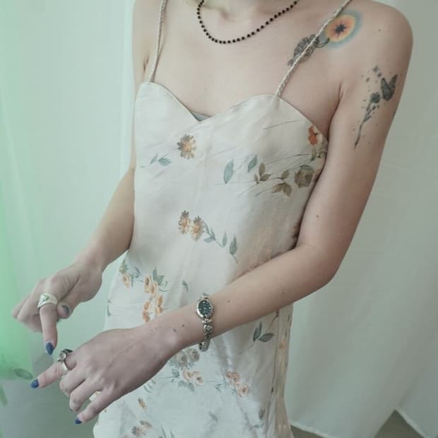 플라워 슬리브리스 원피스 