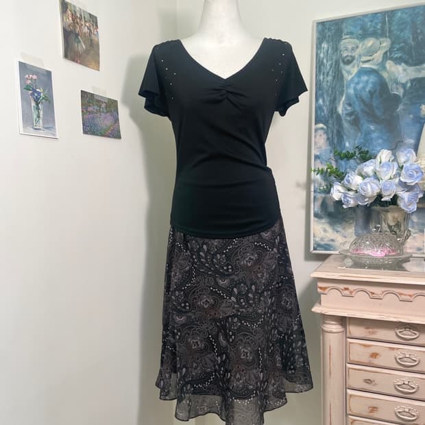 RUE DE B black span shirring cubic top