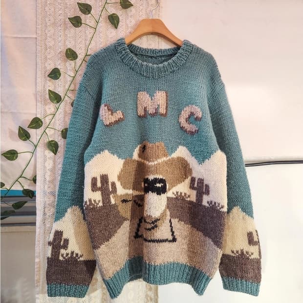 빈티지 선인장 핸드메이드 니트