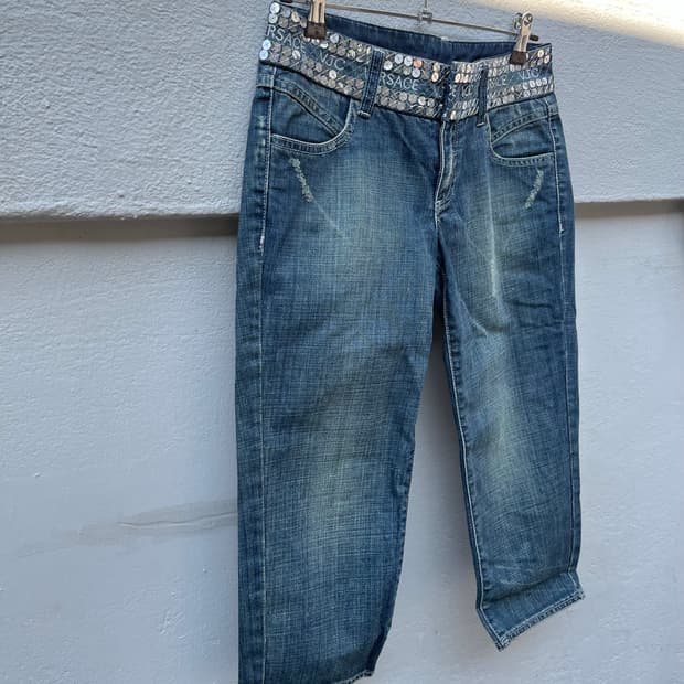 베르사체 스팽글 데님 팬츠