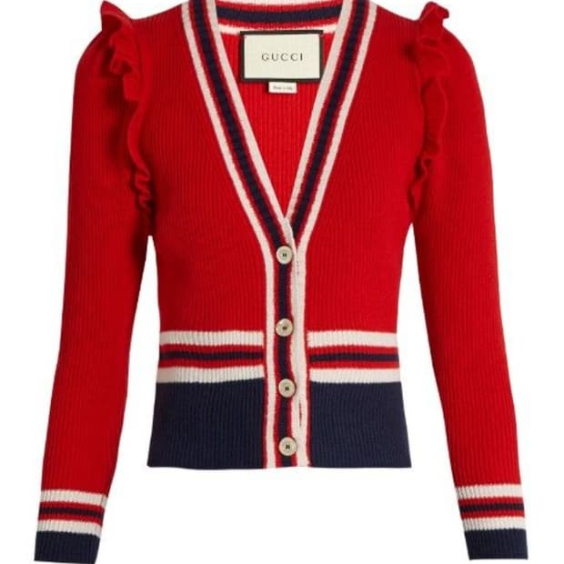 정품)급처상태좋음!구찌 러블리 어깨볼륨프릴 여성 니트 가디건