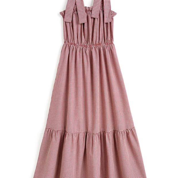 GRL)체크 무늬 숄더 리본 원피스 (레드)