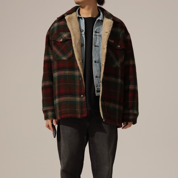 울리치 울 타탄체크 세르파 자켓
