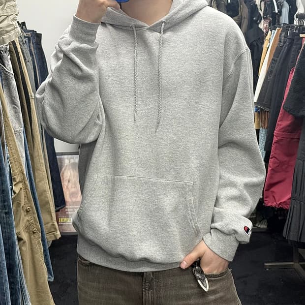 챔피온 eco 코튼 면 스웻 셔츠 후드 티 후디 L 100 그레이 회색 