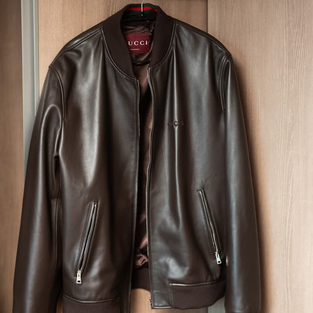 GUCCI 엠보 로고 램스킨 봄버 자켓 54