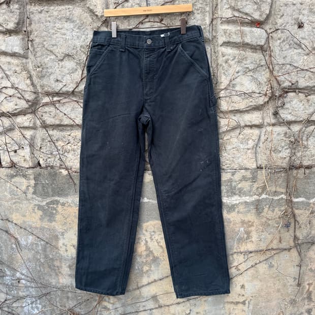 칼하트 빈티지 b111 블랙 플란넬 안감 싱글니 카펜터 워크 팬츠