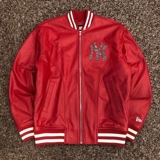 뉴에라 X 스와로브스키 뉴욕 양키스 소가죽 레더 바시티 스타디움 자켓