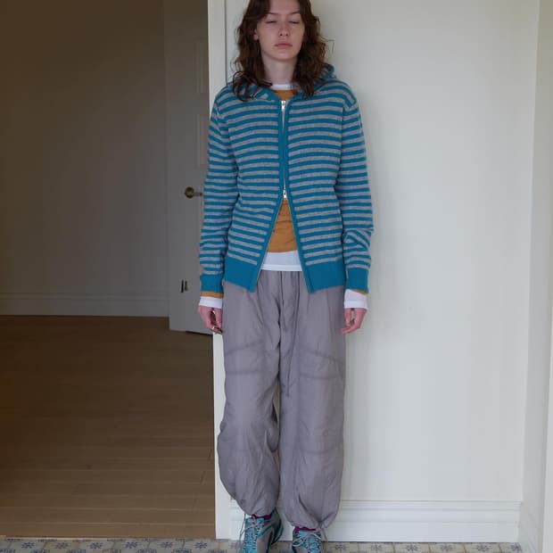 Striped knit hooded zip-up mint